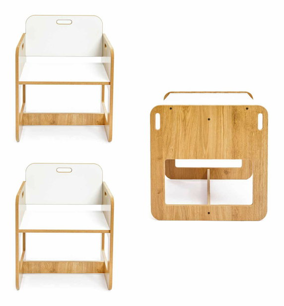 Set detský stolík a 2 stoličky Durumo 2 (biela + naturálna)