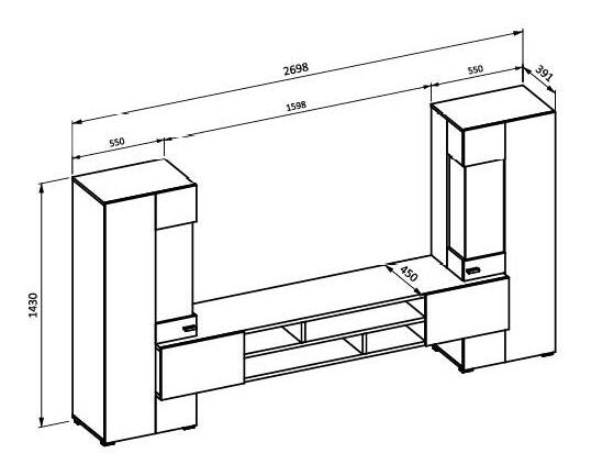 Mobilier living Cobie Typ 10 (monastery Stejar + Negru) (cu iluminat)