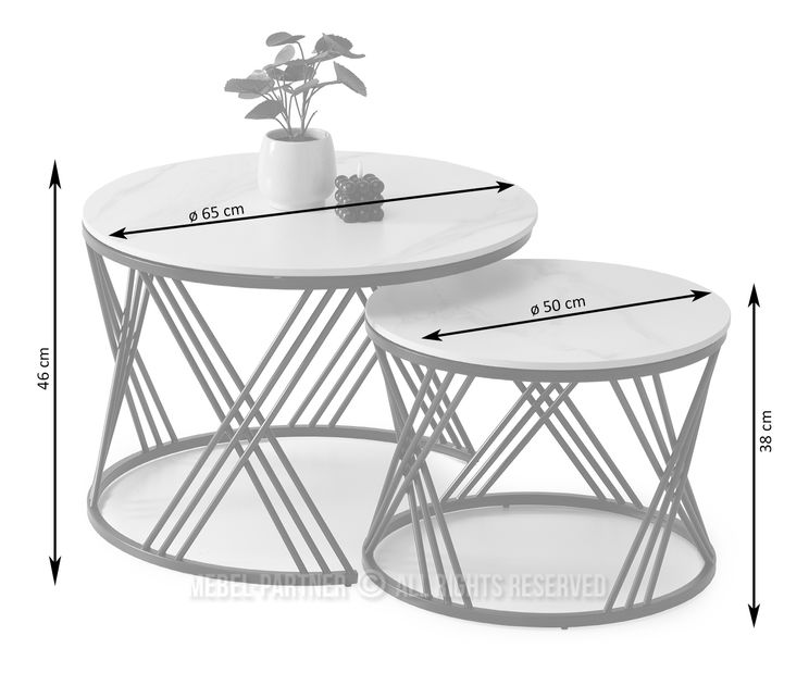 Stolić za kavu Rimini (bijeli mramor + crna)