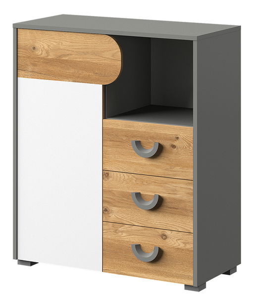 Comodă typ CA6 Caryl (deschis grafit + Alb lucios + Stejar nash)