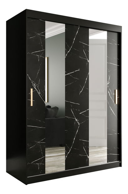 Ormar za garderobu 150 cm Marbelo P (crna mat + crni mramor)