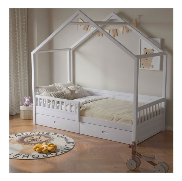 Dječji krevet 90 cm Burgues (bijela) (sa podnicom) (sa prostorom za odlaganje)