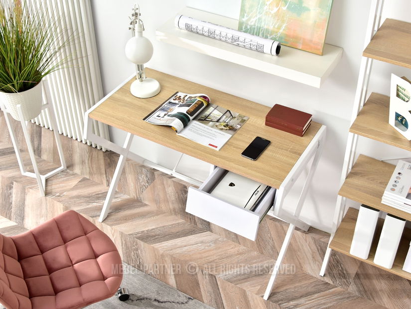 Masă PC Desiguo (stejar + alb)