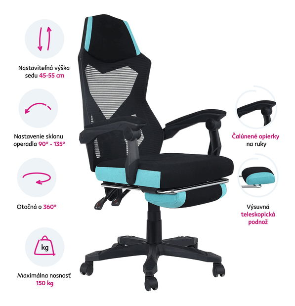 Uredska fotelja Jarak 884H-L036 (crna + neomint)