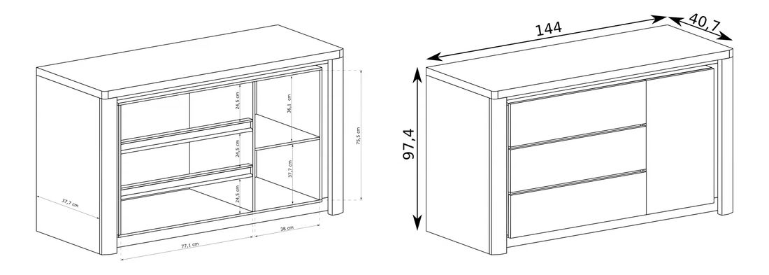 Comodă Livia 15 (Stejar ribbeck + Alb lucios)