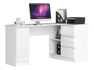 Kutni PC stol Bevin (bijeli sjaj) (D)