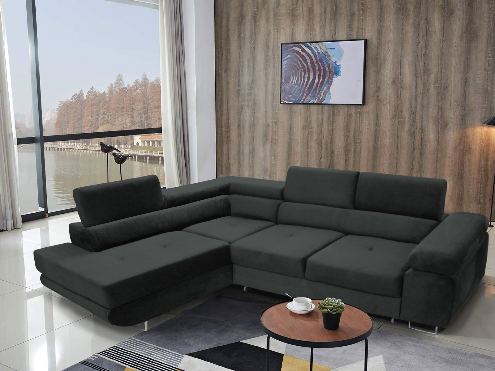 Sarok ülőgarnitúra Ascend L (szürkésfekete) (B)