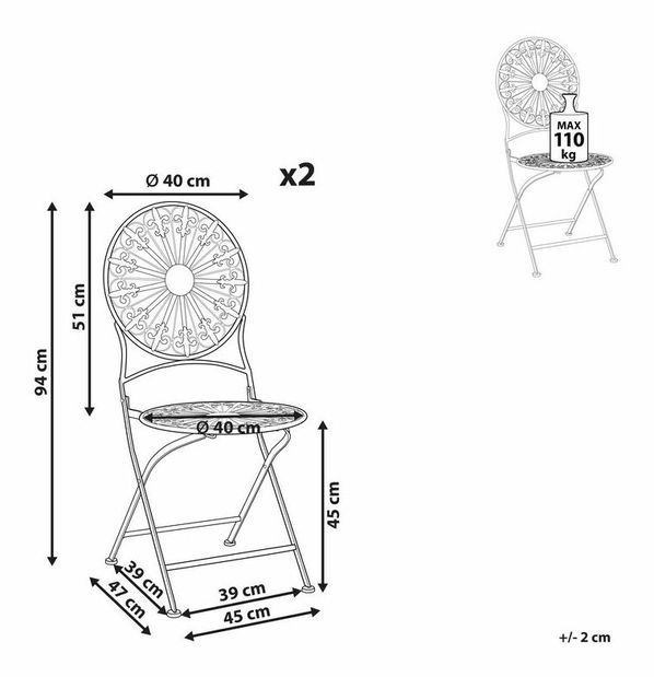Set 2 buc scaune de grădină Sarala (alb) 