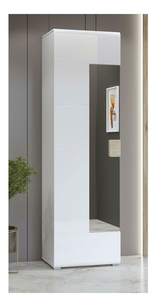 Šatníková skriňa Talvar (lesklá biela + dub sanremo)