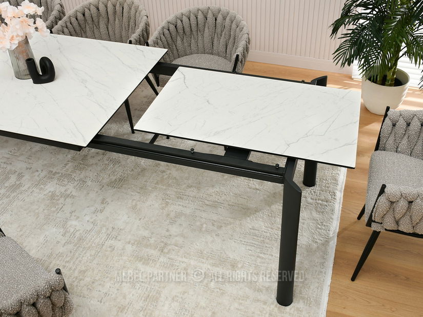 Masă de sufragerie Tornado (marmură albă + negru)