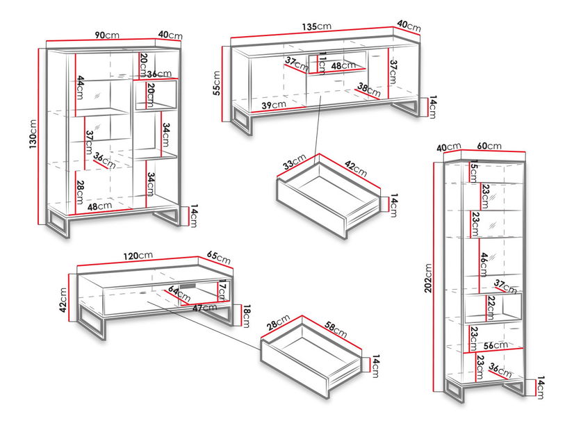Mobilier living Olevaro I (stejar artisan + negru)