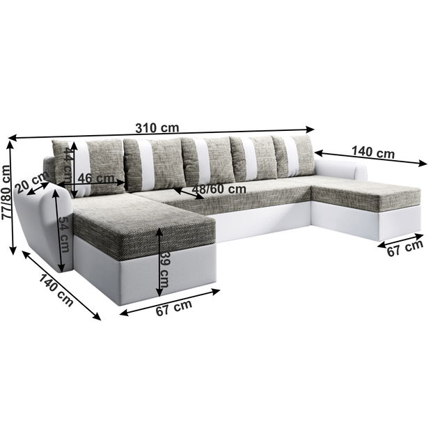 Sjedeća garnitura Luna U (bijela+ sivo smeđa)