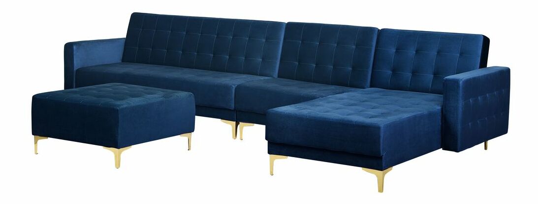 Rohová sedačka Aberlady 3 (námornícka modrá) (s taburetkou) (L)