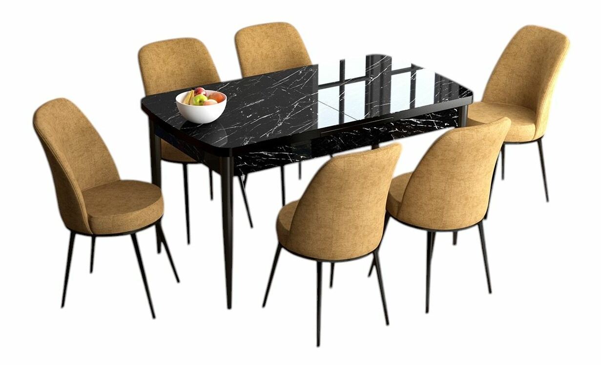 Jedálenský set Hana (mramor čierny + krémová) (pre 6 osôb)