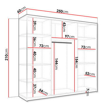 Ormar za garderobu s kliznim vratima Artaman 250 (bijela) (s ogledalom)