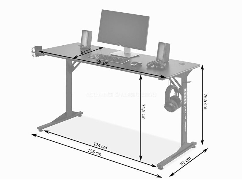 PC stolík Matts 140 (biela + čierna)