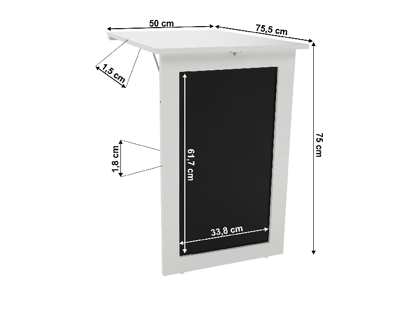 Skladací stôl na stenu s kriedovou tabuľou Zelman (biela) *výpredaj