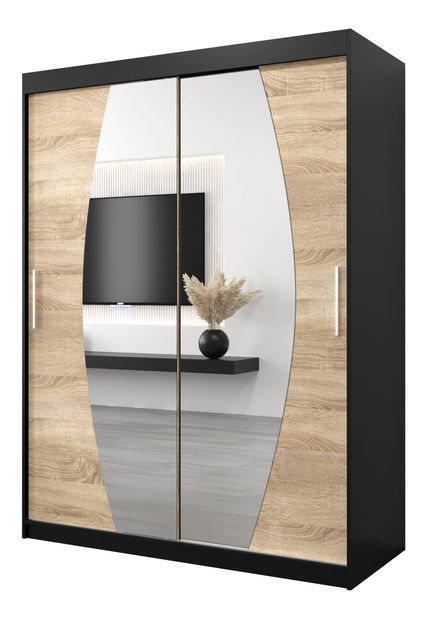 Šatníková skriňa 150 cm Eclipse (čierna matná + dub sonoma)