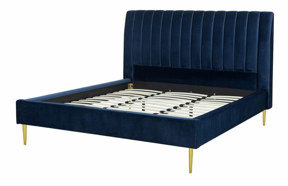 Manželská posteľ 180 cm MASALA (textil) (modrá) (s roštom)