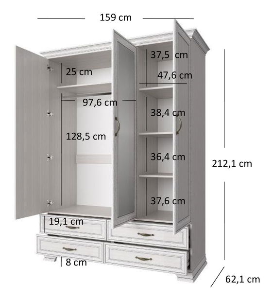 Dulap de haine Terina (woodline crem)