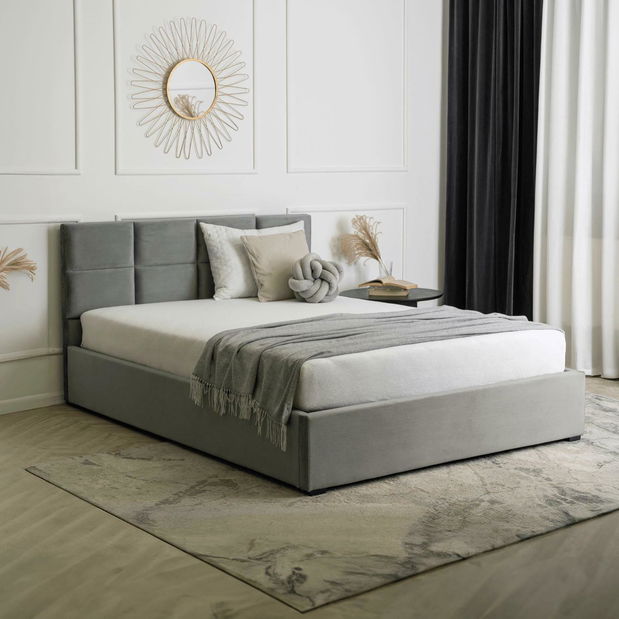 Pat matrimonial 160 cm Moviles (gri) (cu somieră) (cu sp. depozitare)