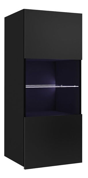 Zidna vitrina Brolani BR11 (crna + crni sjaj) (s plavom LED rasvjetom)