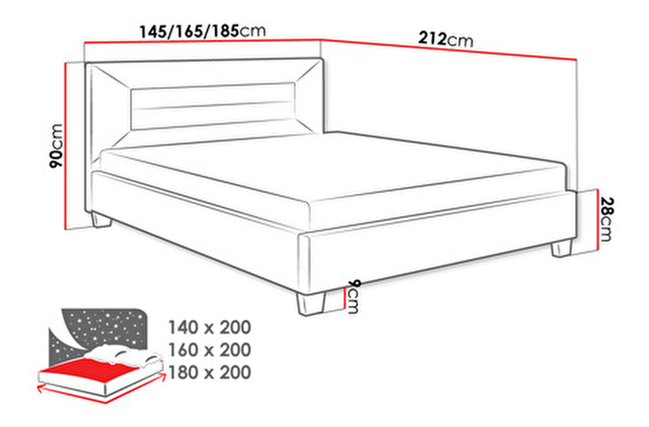 Manželská posteľ 180 cm Telosa New (tmavosivá + čierna) (s roštom)