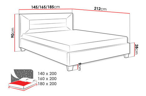 Bračni krevet 180 cm Telosa New (svijetlosiva + crna) (s podnicom)