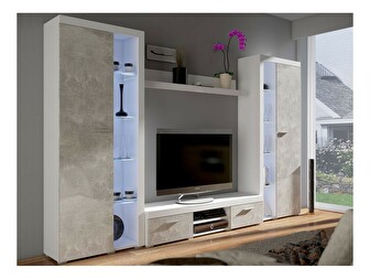 Mobilier living Rokara XL (Alb + beton deschis) (iluminat LED Alb)