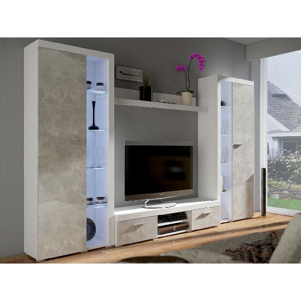 Mobilier living Rokara XL (Alb + beton deschis) (iluminat LED Alb)