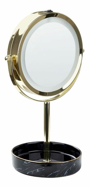 Kozmetické zrkadlo Shevaun (zlatá + čierna) (s LED osvetlením)