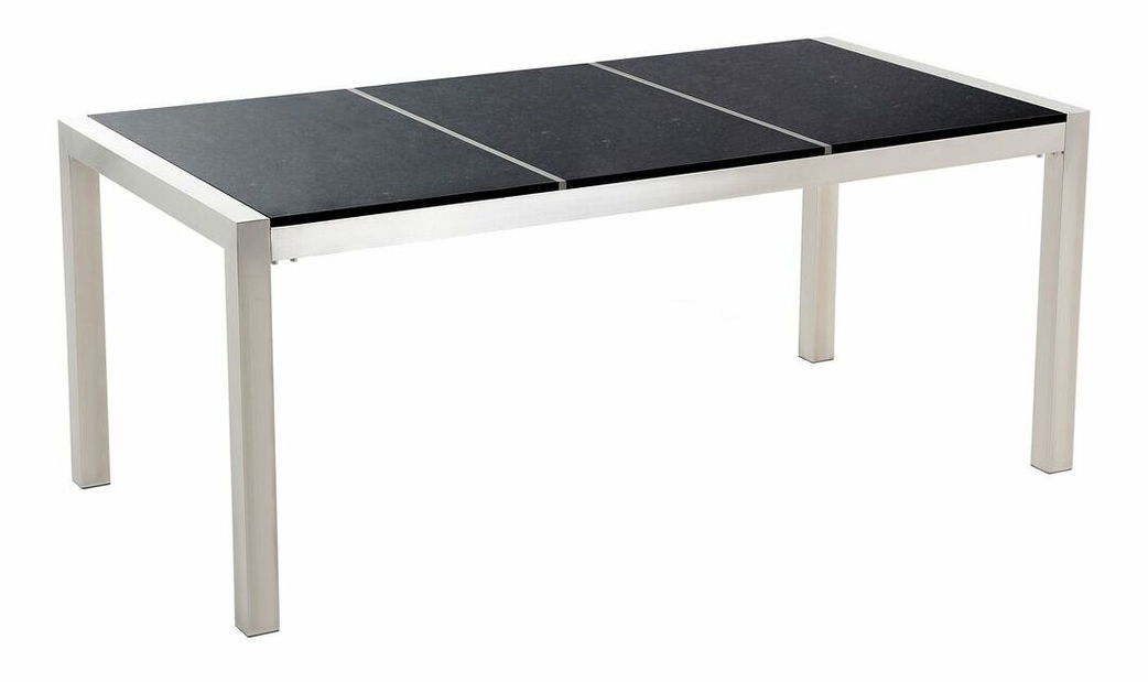 Set de masă pentru grădină Grosso (piatră naturală) (scaune negre)