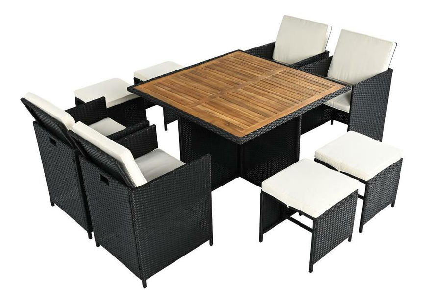 Záhradný ratanový set Milford (čierna + krémová + prírodná)