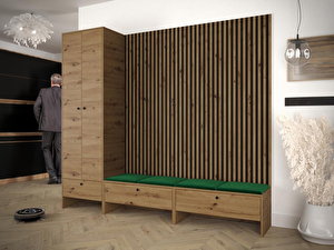 Mobilier hol Esmaldos VI (Stejar artisan + Negru + Verde) 