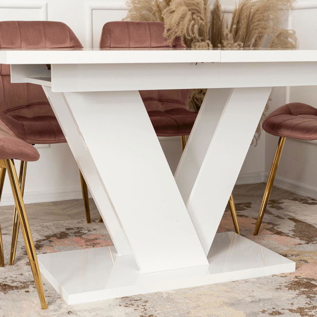 Blagovaonski stol na razvlačenje Comentado (bijeli sjaj) (za 4 do 6 osoba)