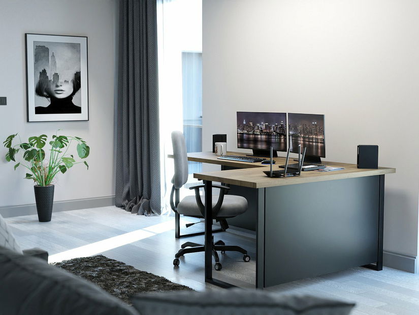 Masă PC de colț Vintid (Stejar craft + Negru)