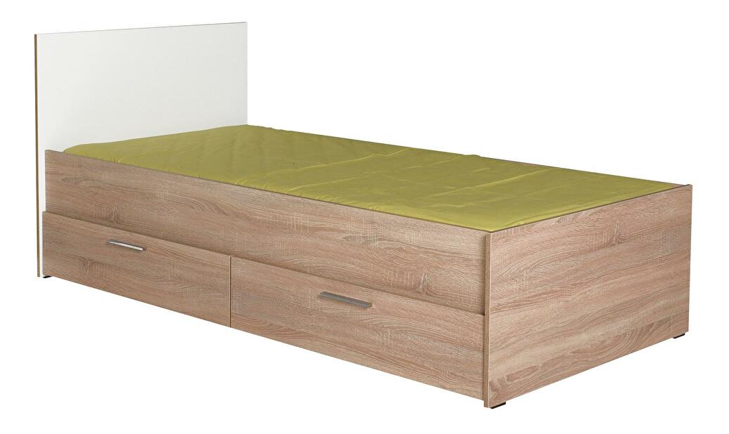 Jednostruki krevet 90 cm Vobima 2 (hrast sonoma + bijela) (s podnicom) (s prostorom za odlaganje)