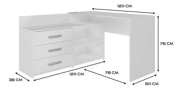 Rohový pc stolík Debio 1 (biela)