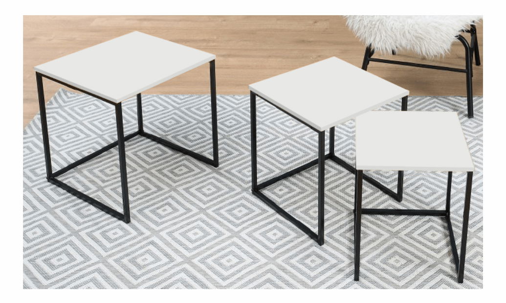 Dohányzóasztal szett 3 db. Kastty typ 3 (fehér + fekete)