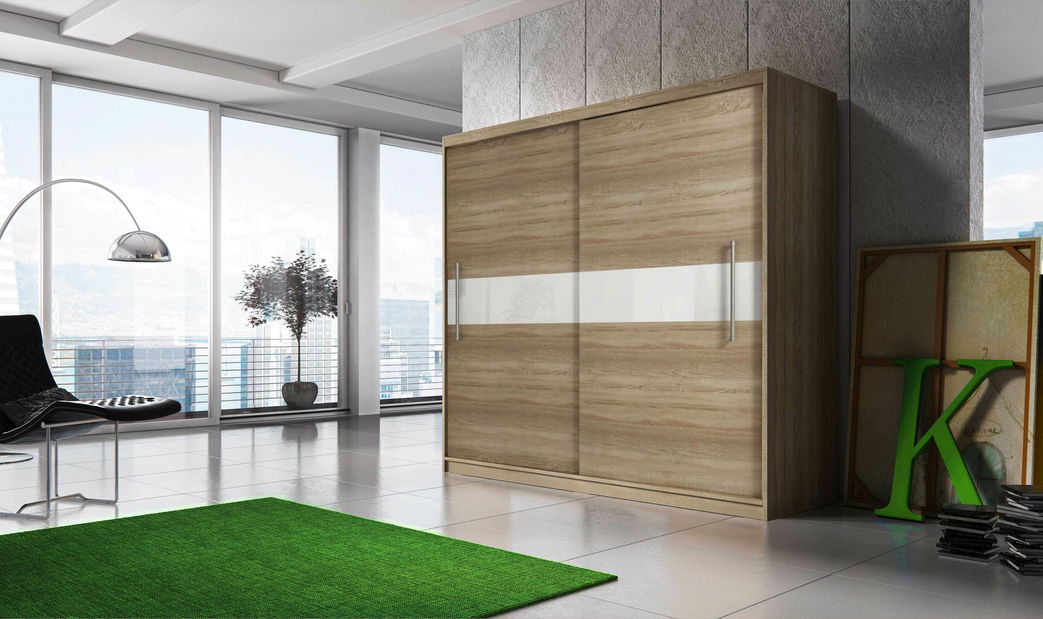 Šatníková skriňa Thovan (dub sonoma + dub sonoma + biely pás) *výpredaj