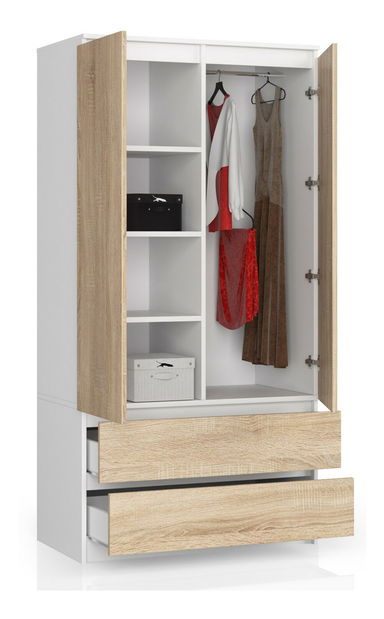 Šatníková skriňa Safwan (biela + dub sonoma)