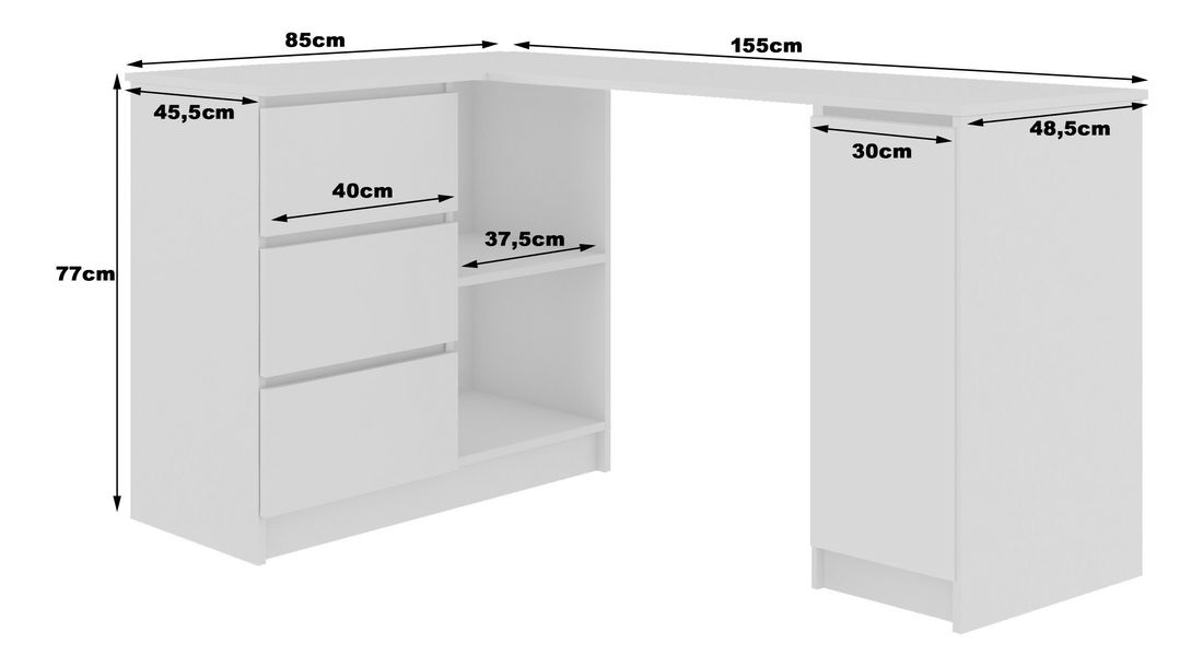 Masă PC de colț Bienvenida (alb + alb lucios) (S)