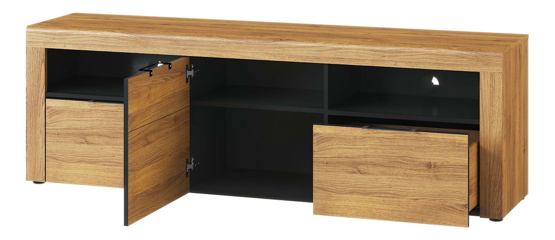 Masă TV/comodă Kogro 25 (stejar camargue + negru mat)