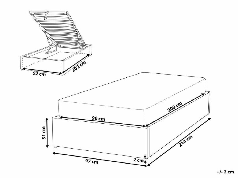 Pat pentru copii 90 cm DIJON (cu spațiu de depozitare) (cu somieră) (gri)