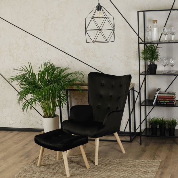 Fotelja s naslonom za noge Lombardi (crna) 