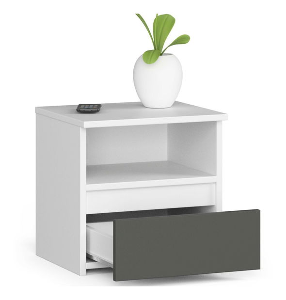 Éjjeliszekrény Crispian (fehér + szürke grafit)