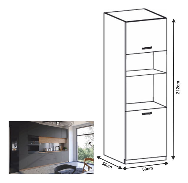 Dulap de bucătărie pentru electrocasnice încorporate D60PM Langari (stejar artisan + gri mat) *vânzare stoc