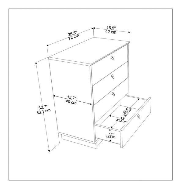 Comodă Sahreneta (alb + Stejar)