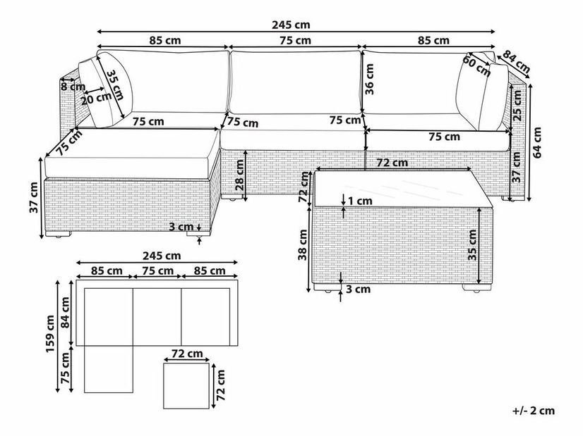 Set mobilier de grădină Sanza (negru + gri)