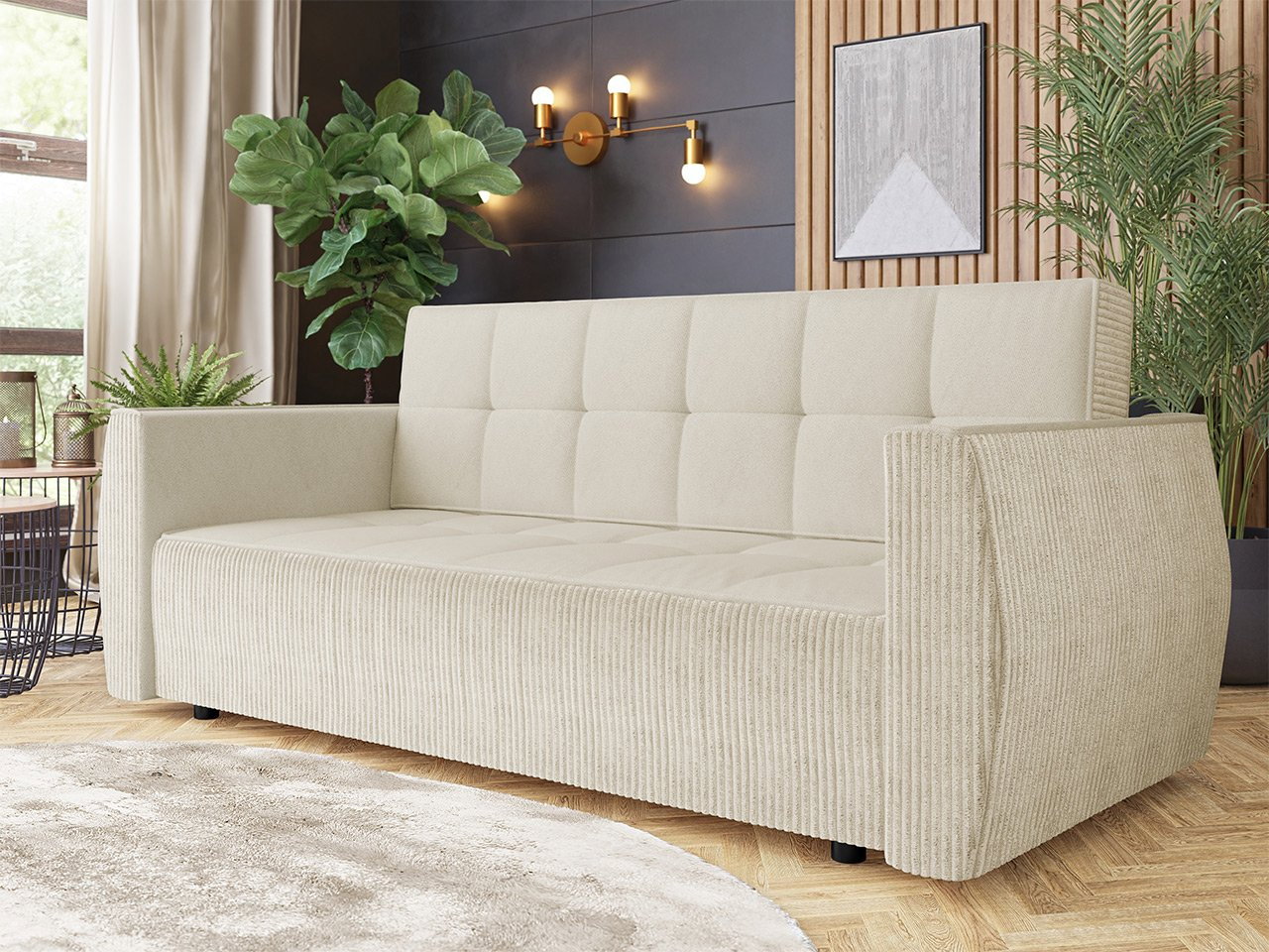 Sofa na razvlačenje Pexalo (bež) (s prostorom za odlaganje)